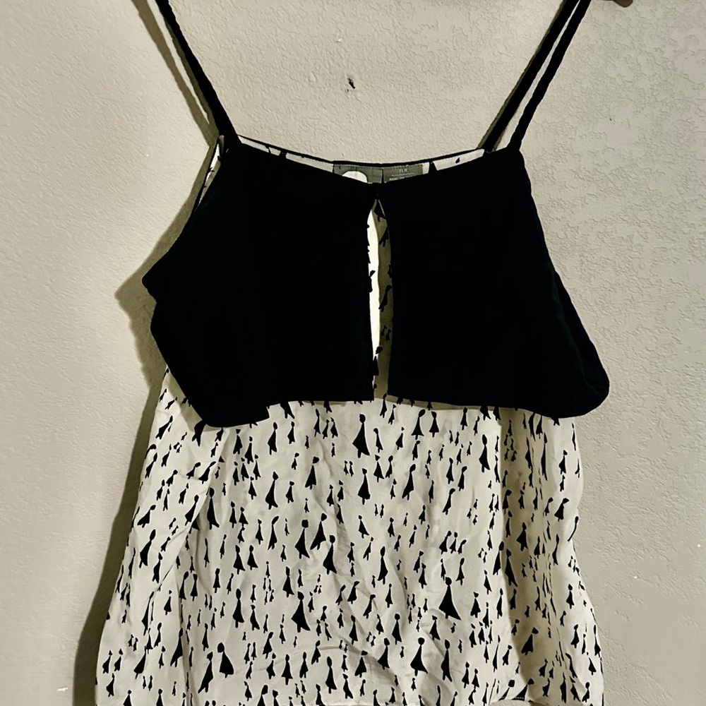Black and White Asymmetrical Ruffled Camisole